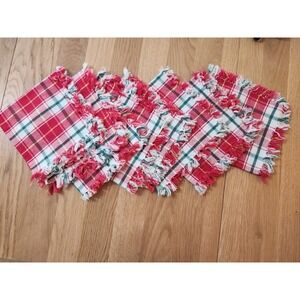 Vintage Plaid Tartan Classic Christmas Fabric  Linen Napkins 13"x12" Set Of 7